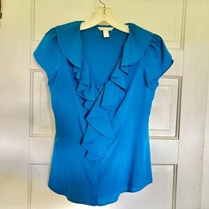 Banana Republic Turquoise Blue Blouse with Ruffled Collar